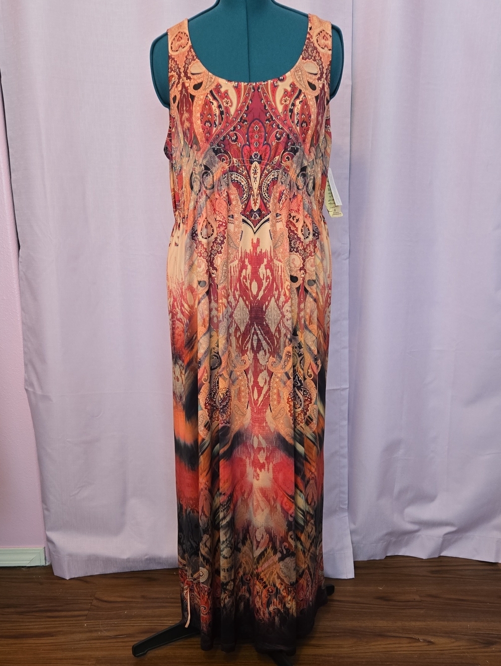 NWT One World Sleeveless Boho Maxi Dress in Rose and Peach
